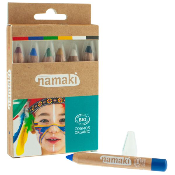 Namaki Cosmetics Set von 6 Farbstiften Rainbow (weiß /schwarz/gelb/grün/blau/rot)